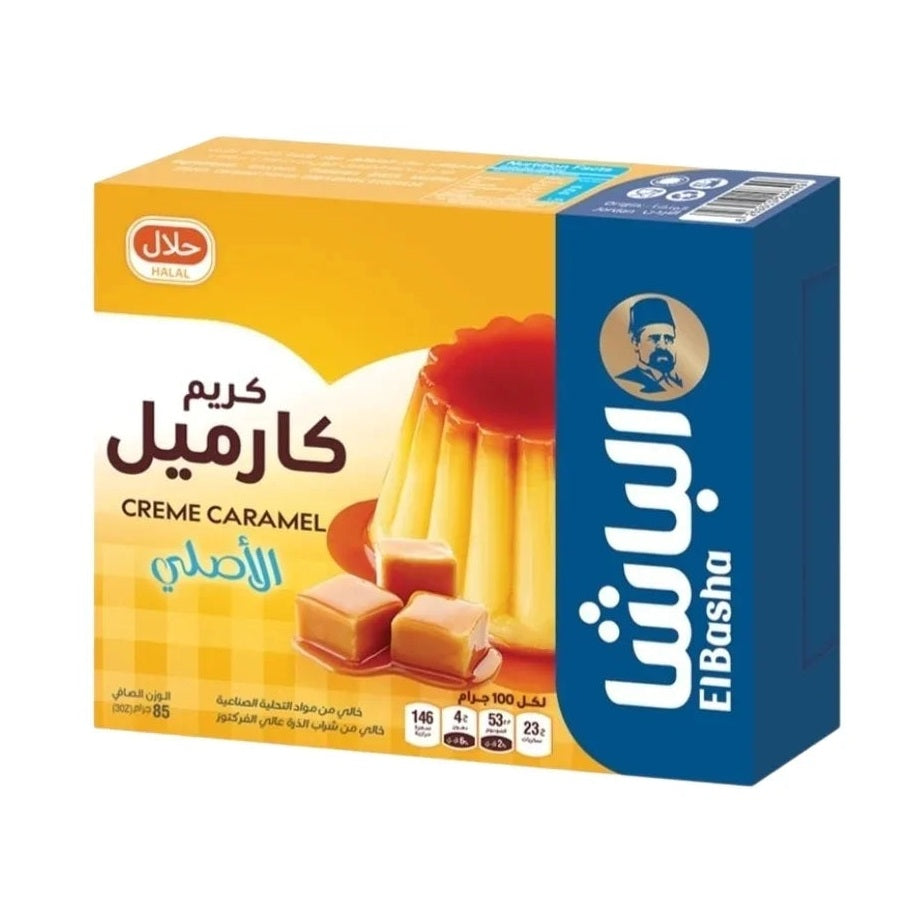 EL Basha Creme Carmel 85g box with Halal logo, Arabic text, and caramel flan image