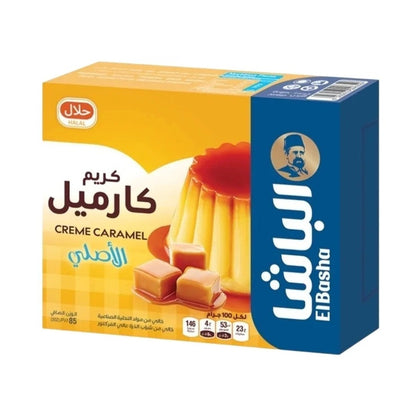 EL Basha Creme Carmel 85g box with Halal logo, Arabic text, and caramel flan image
