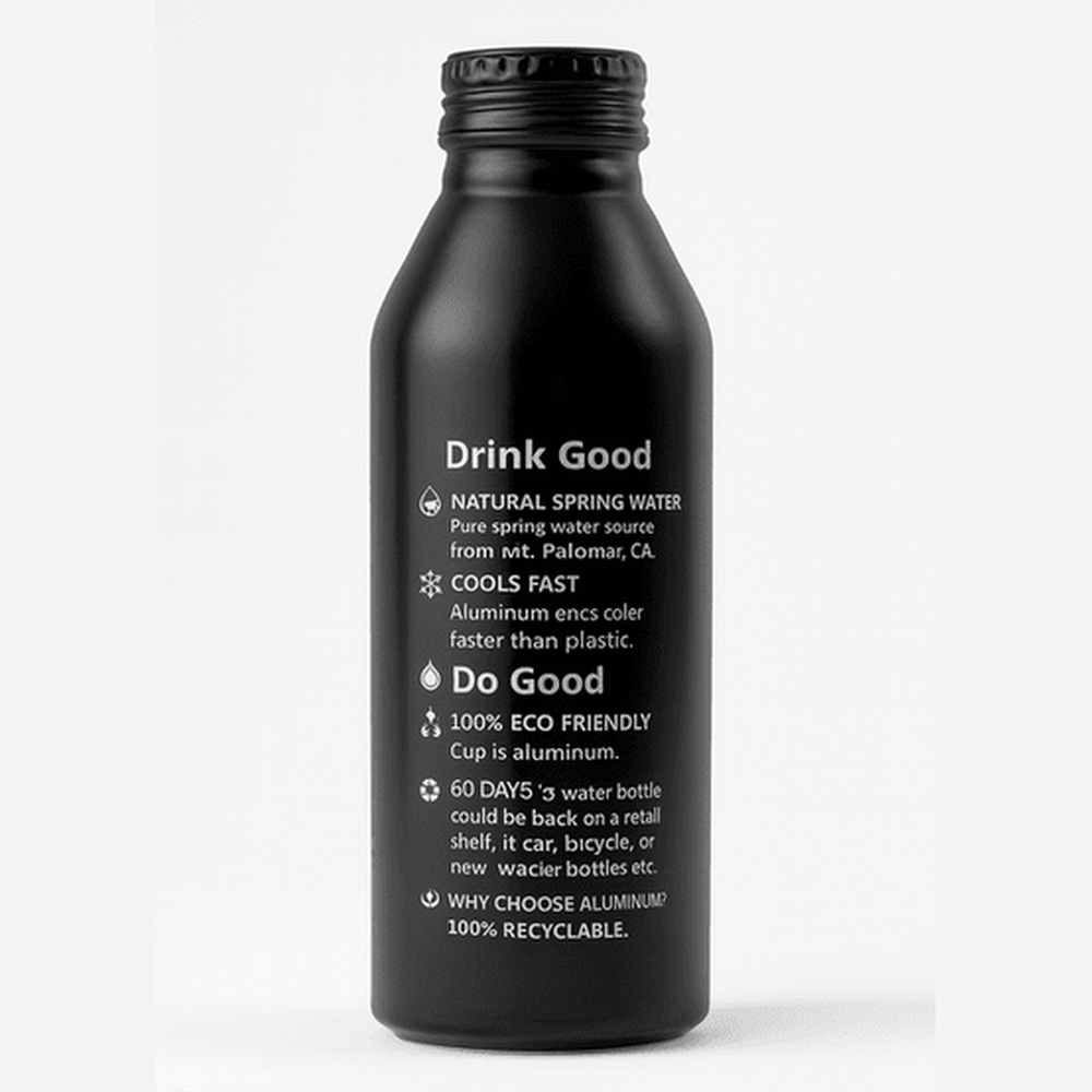 Back of 1948 Water Black Edition showing eco-friendly aluminum recycling details