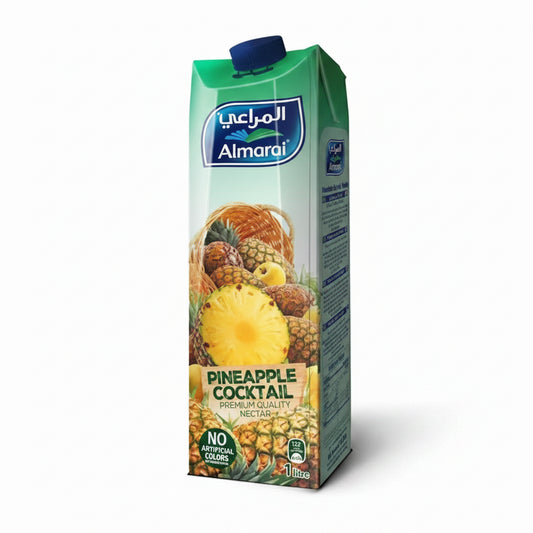 Al Marai Pineapple Cocktail nectar 1L carton with green and white packaging, sliced pineapple graphic, no artificial colors