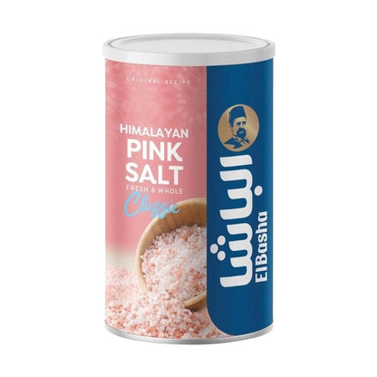 EL Basha Pink Himalayan Salt 800g in cylindrical metal container with pink gradient label and coarse mineral crystals