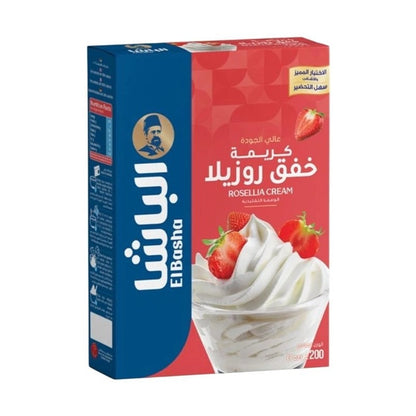 EL Basha Rosellia Whipping Cream 200g box with blue and red split design, whipped cream and strawberry image