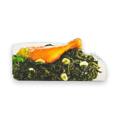 Durra Dry Mallow Leaves 200g packaging with green gradient design and cooked chicken drumstick food styling