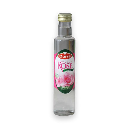 Durra Rose Water 250ml glass bottle with gold cap and pink rose label