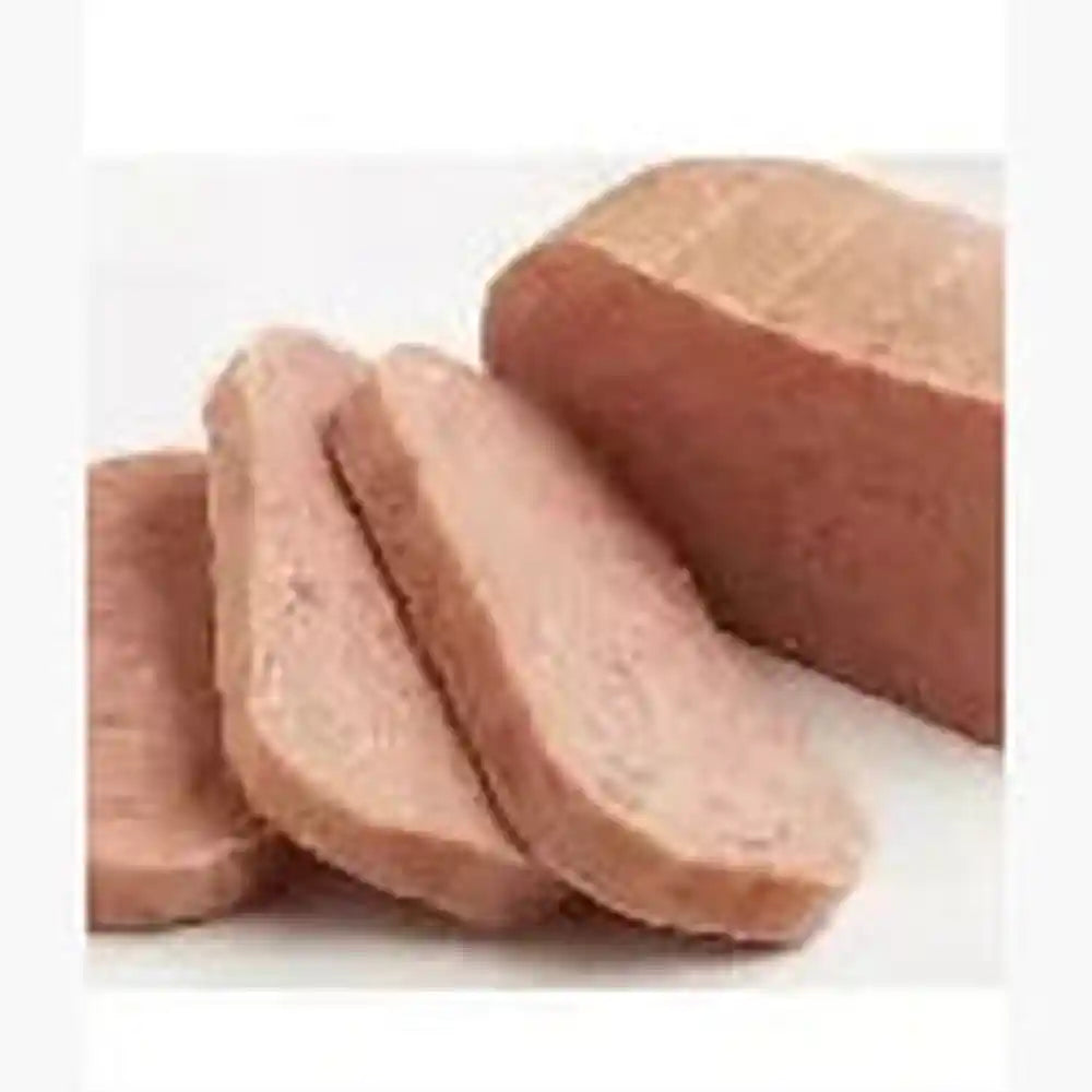Sliced Hana luncheon meat showing dense pinkish-tan texture for sandwiches