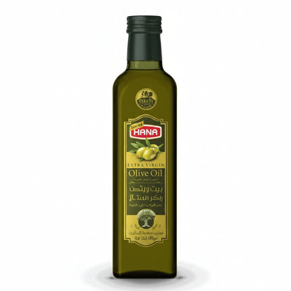Hana extra virgin olive oil dark green glass bottle front view