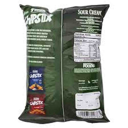 back of Tiger Chipstix Sour Cream snack bag with nutrition facts and barcode