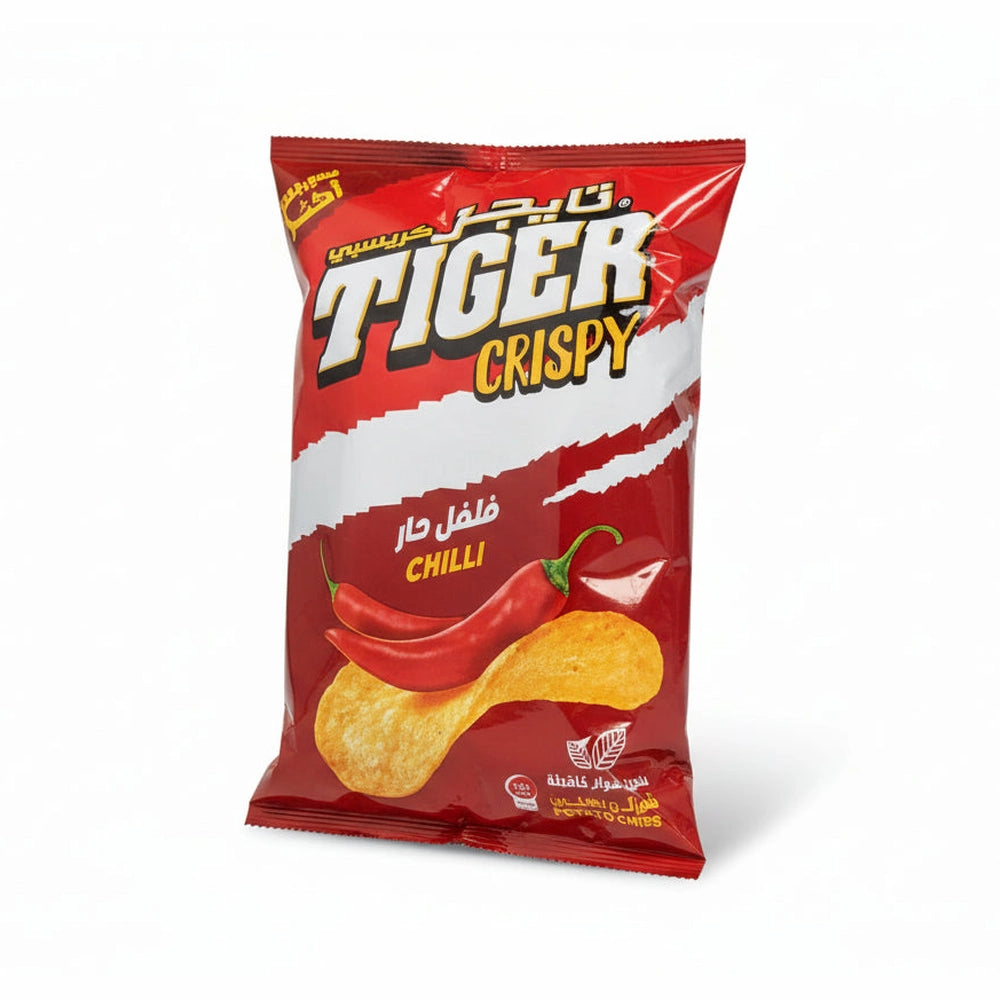 Tiger Crispy Chili 180g red glossy pouch with chili pepper graphic and Arabic text