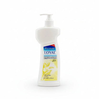 Loyal white pump deodorizer bottle with floral label for carpets and laundry