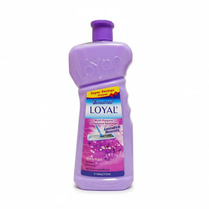 Loyal purple lavender floor cleaner bottle with textured grip and microfiber mop graphic
